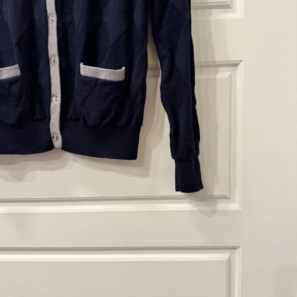 Brooks Brothers Dark Blue Cardigan with Grey Trim -Sz L - Picture 6 of 8